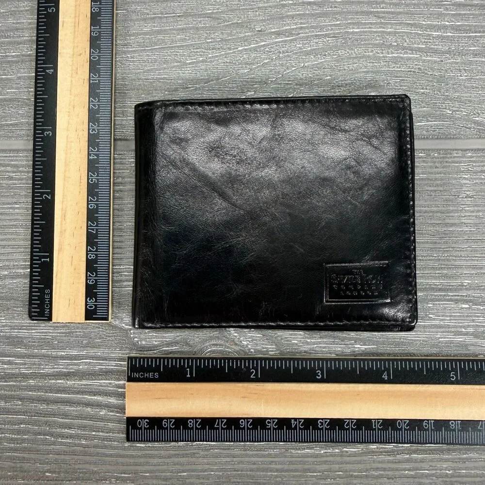 The Savile Row Company London Glossy Black Bifold Leather Wallet - Made in India